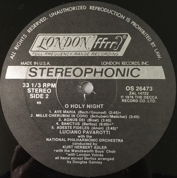 Luciano Pavarotti, Kurt Herbert Adler, National Philharmonic Orchestra : O Holy Night (LP, RE, Spe)