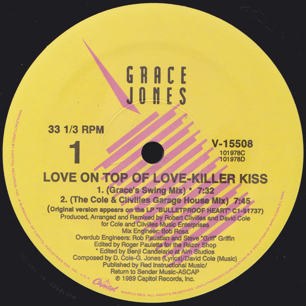 Grace Jones : Love On Top Of Love (Killer Kiss) (12", Single)