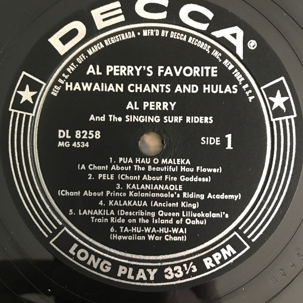 Al Kealoha Perry's Singing Surfriders : Al Perry's Favorite Hawaiian Chants & Hulas (LP)