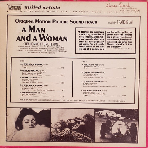 Francis Lai : A Man And A Woman ("Un Homme Et Une Femme") Original Motion Picture Soundtrack (LP, Album, Mon)