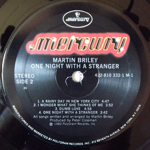 Martin Briley : One Night With A Stranger (LP, Album, PRC)