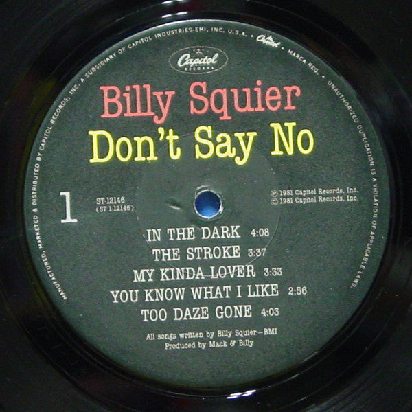 Billy Squier : Don't Say No (LP, Album, Win)