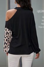 Two-Tone Leopard Open Shoulder Sweater