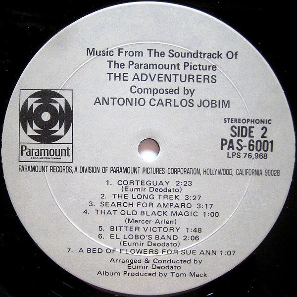 Antonio Carlos Jobim : Music From The Soundtrack Of The Paramount Picture The Adventurers (LP, Album)