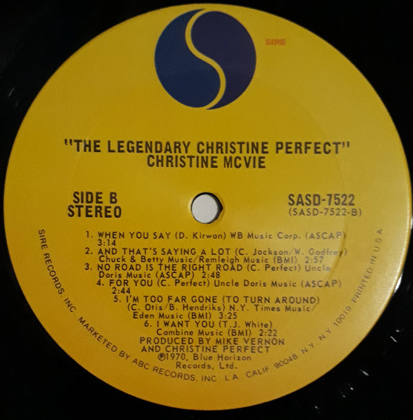 Christine McVie : The Legendary Christine Perfect Album (LP, Album, RE, Pit)
