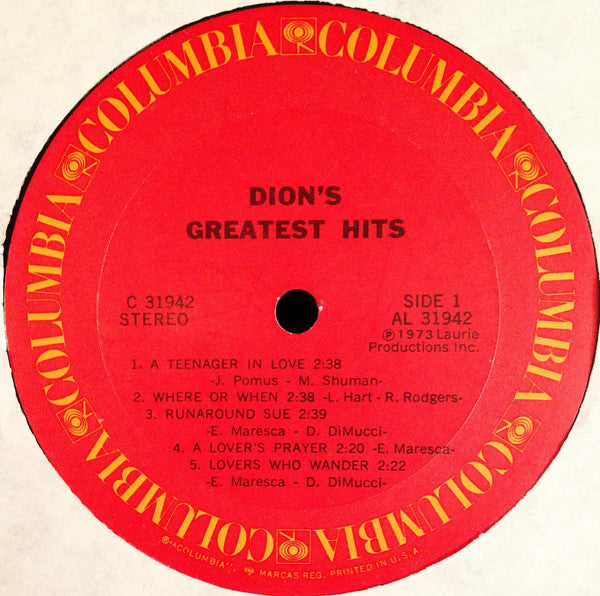 Dion (3) : Dion's Greatest Hits (LP, Comp, RE, Ter)