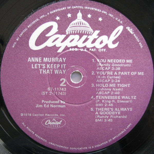 Anne Murray : Let's Keep It That Way (LP, Album, Win)
