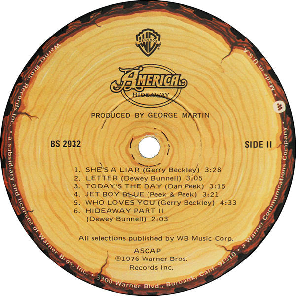 America (2) : Hideaway (LP, Album, Win)