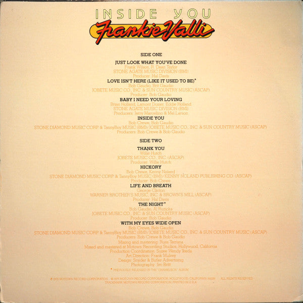 Frankie Valli : Inside You (LP, Album, Sup)