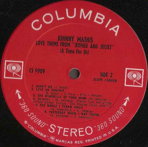 Johnny Mathis : Love Theme From "Romeo And Juliet" (A Time For Us) (LP, Album, Ter)