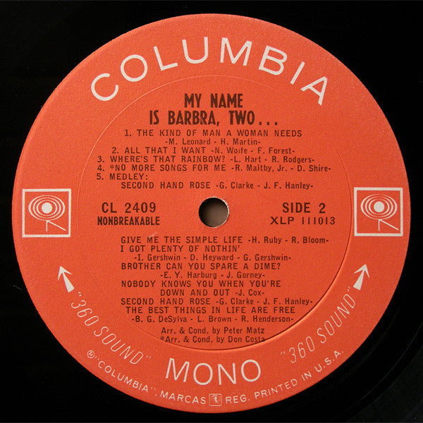 Barbra Streisand : My Name Is Barbra, Two... (LP, Album, Mono)