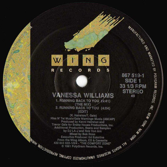 Vanessa Williams : Running Back To You (12")