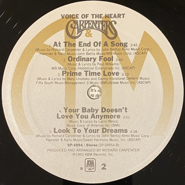 Carpenters : Voice Of The Heart (LP, Album, B -)
