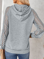 Lace Raglan Sleeve Drawstring Detail Hoodie