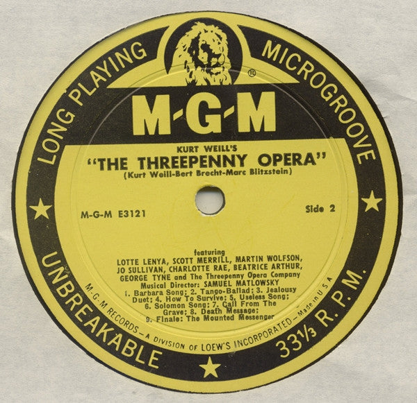 Kurt Weill : Marc Blitzstein : Kurt Weill's The Threepenny Opera (Die Dreigroschenoper) (LP, Album, Mono)