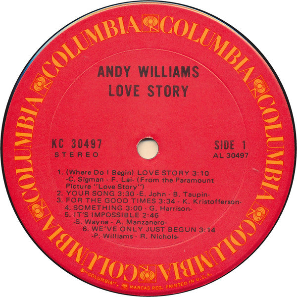 Andy Williams : Love Story (LP, Album, Ter)