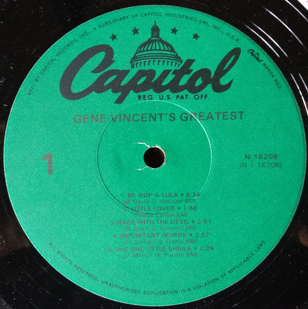 Gene Vincent : Gene Vincent's Greatest (LP, Comp, Mono)
