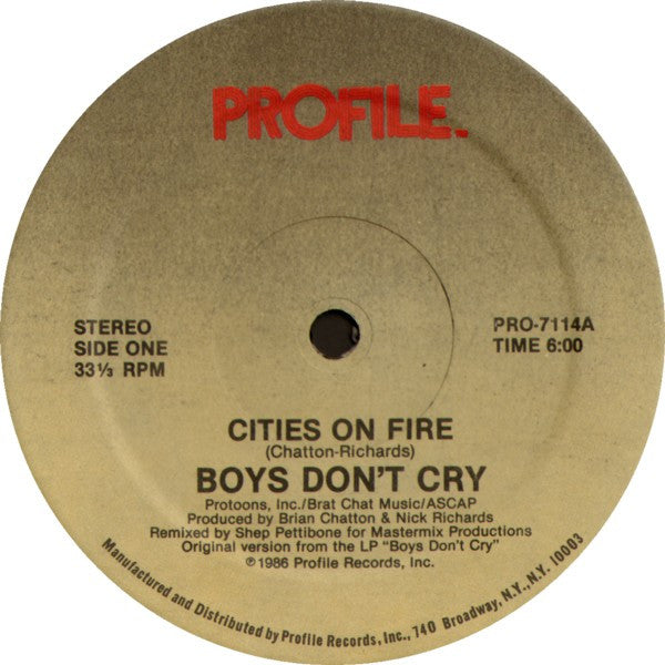 Boys Don't Cry : Cities On Fire (12")
