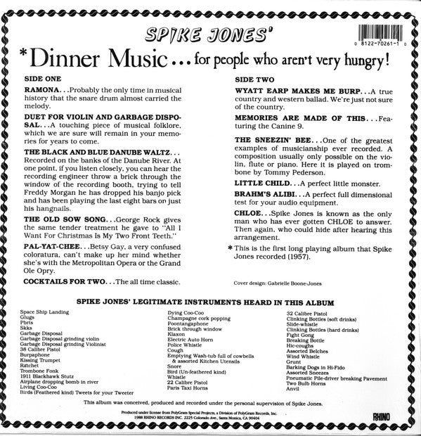 Spike Jones : Dinner Music... For People Who Aren't Very Hungry! (LP, RE)