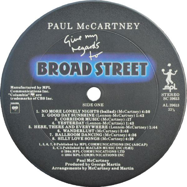 Paul McCartney : Give My Regards To Broad Street (LP, Album, Car)