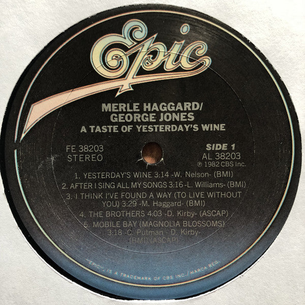 Merle Haggard And George Jones (2) : A Taste Of Yesterday's Wine (LP, Album, Car)