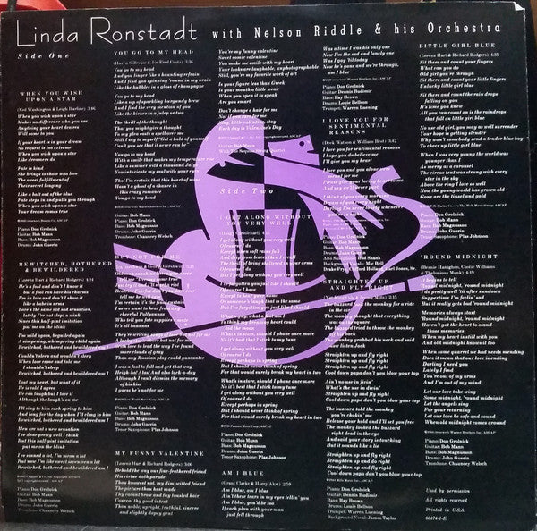 Linda Ronstadt With Nelson Riddle And His Orchestra : For Sentimental Reasons (LP, Album, All)