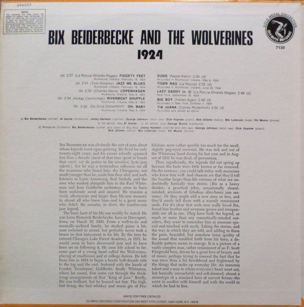 Bix Beiderbecke And The Wolverines : 1924 (LP, Comp)