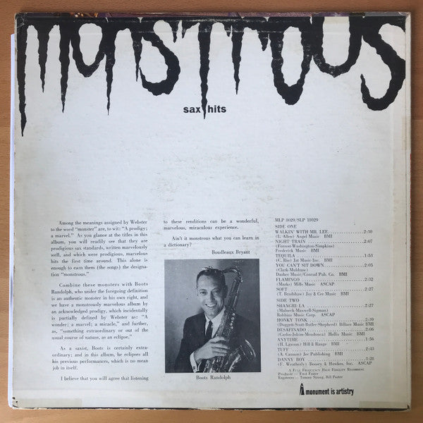 Boots Randolph : Plays 12 Monstrous Sax Hits! (LP, Album, Mono)