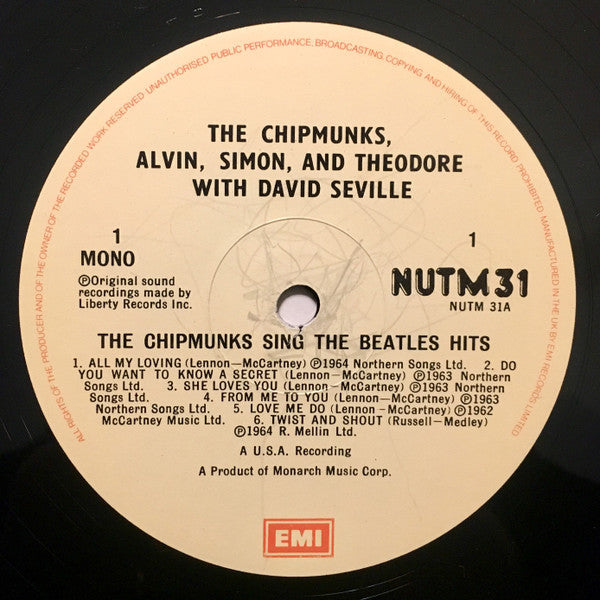 The Chipmunks, Alvin, Simon And Theodore With David Seville : The Chipmunks Sing The Beatles Hits (LP, Mono, RE)