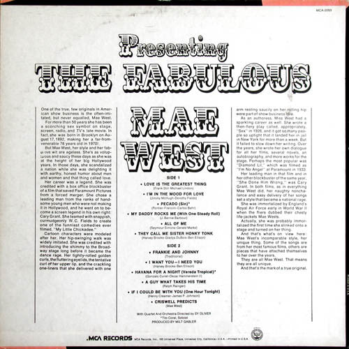Mae West : The Fabulous Mae West (LP, Album, RE)