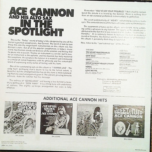 Ace Cannon : Ace Cannon And His Alto Sax In The Spotlight (LP)