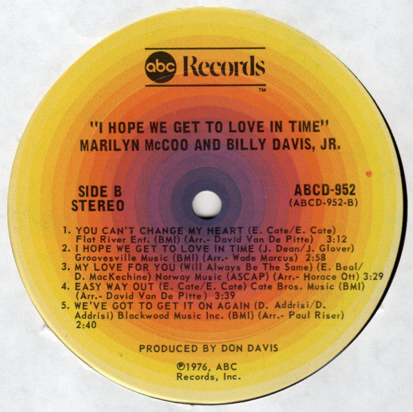 Marilyn McCoo & Billy Davis Jr. : I Hope We Get To Love In Time (LP, Album, Ter)