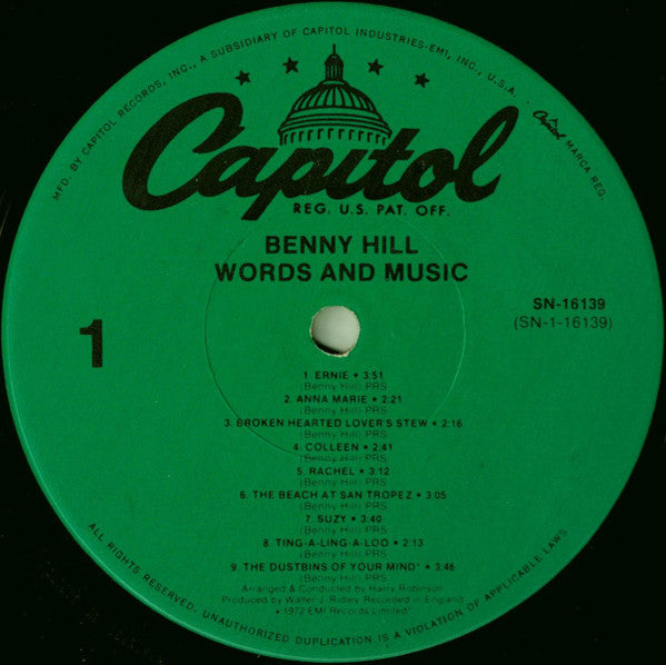 Benny Hill : Words And Music (LP, Comp, RE)
