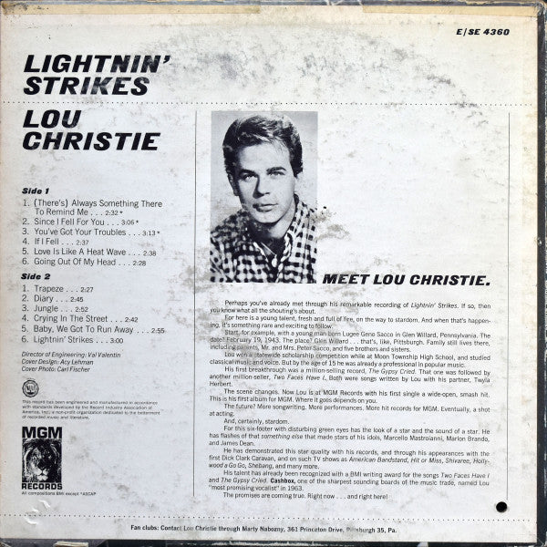 Lou Christie : Lightnin' Strikes (LP, Album, Wad)