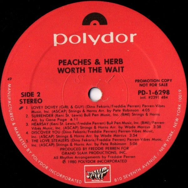 Peaches & Herb : Worth The Wait (LP, Album, Promo)