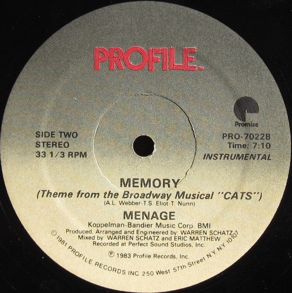 Menage (2) : Memory (12", Single)