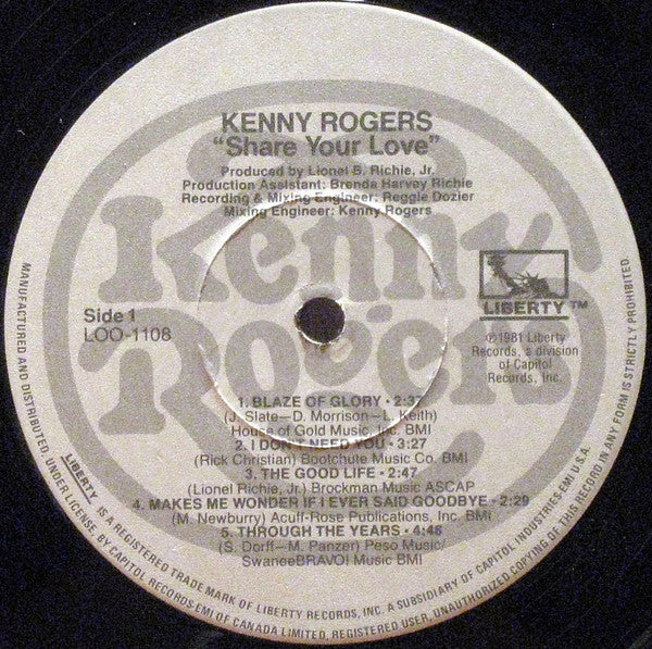 Kenny Rogers : Share Your Love (LP, Album)