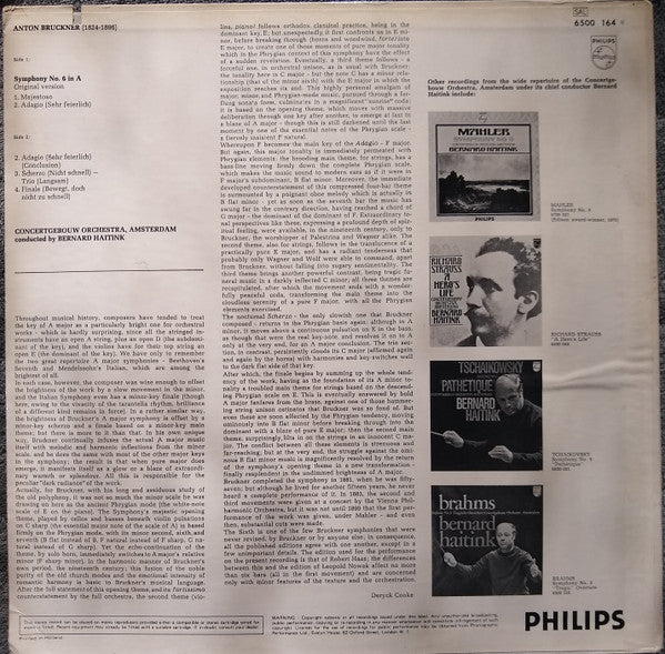 Anton Bruckner, Bernard Haitink, Concertgebouworkest : Symphony No. 6 (LP)