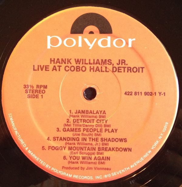 Hank Williams Jr. : Live At Cobo Hall Detroit (LP, Album, RE)
