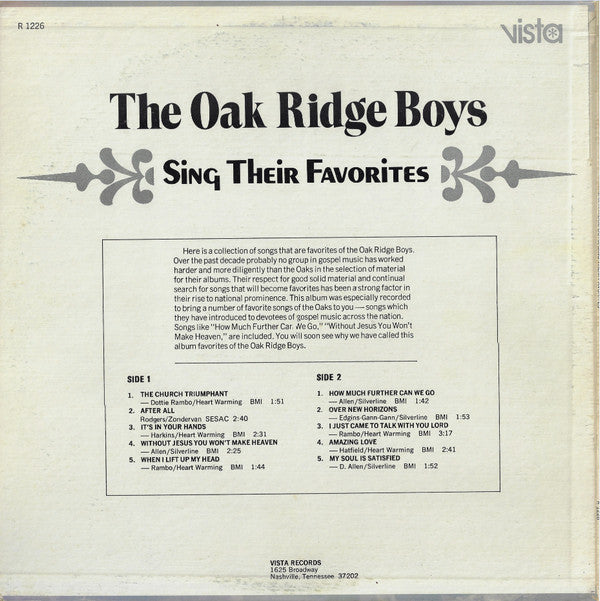 The Oak Ridge Boys : Sing Their Favorites (LP, Album)