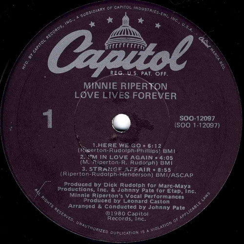 Minnie Riperton : Love Lives Forever (LP, Album, Jac)