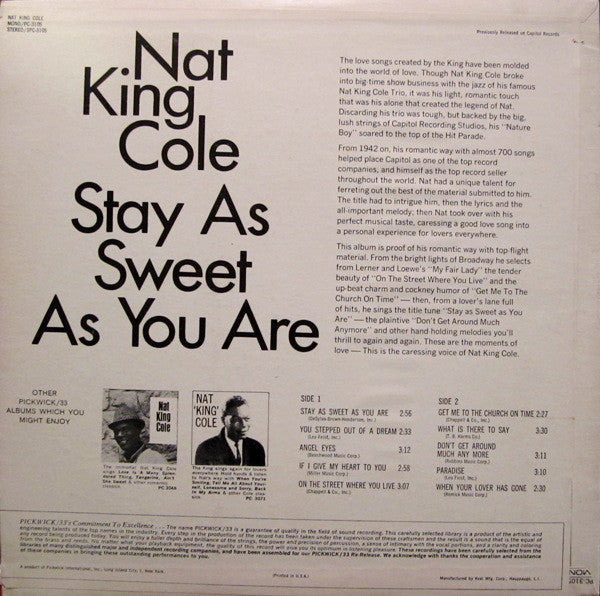 Nat King Cole : Stay As Sweet As You Are (LP, Album, Comp, RE)