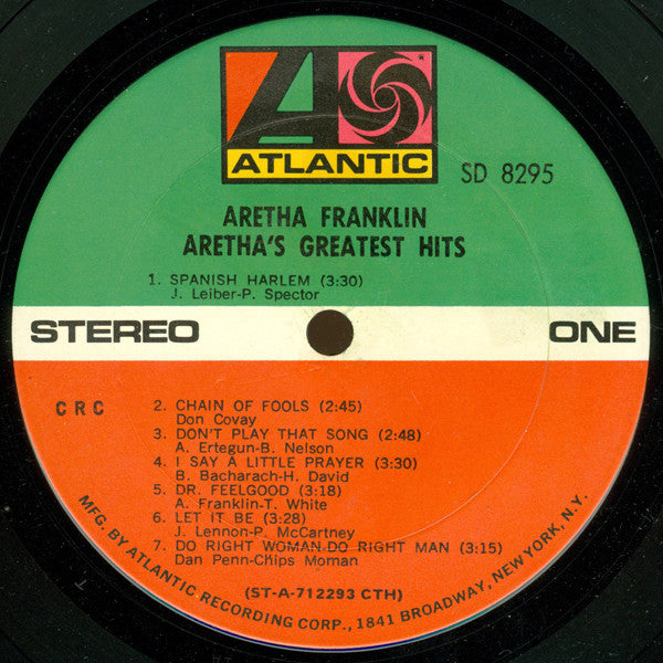 Aretha Franklin : Aretha's Greatest Hits (LP, Comp, Club, CRC)