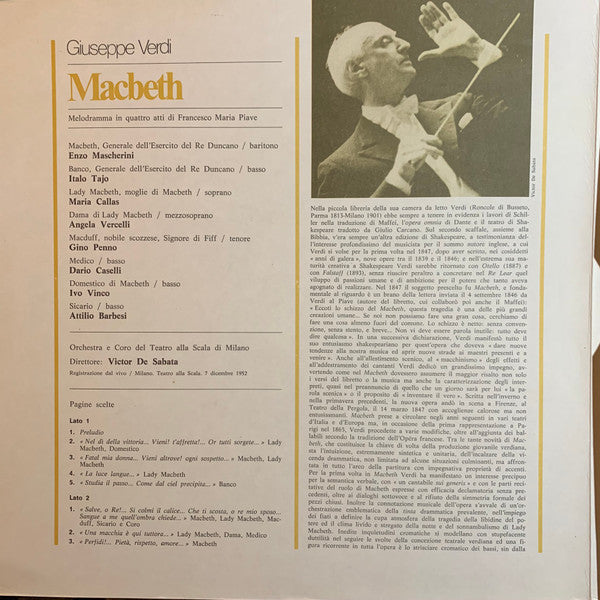 Giuseppe Verdi - Maria Callas, Orchestra Del Teatro Alla Scala e Coro Del Teatro Alla Scala, Victor De Sabata : Macbeth (Pagine Scelte) (LP, Album)