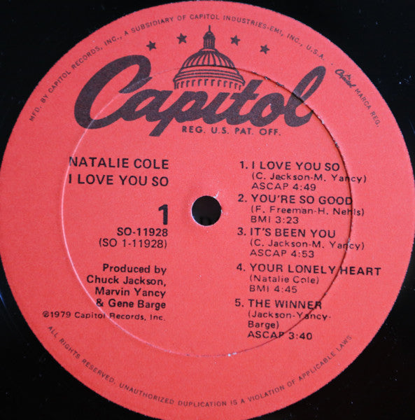Natalie Cole : I Love You So (LP, Album, All)
