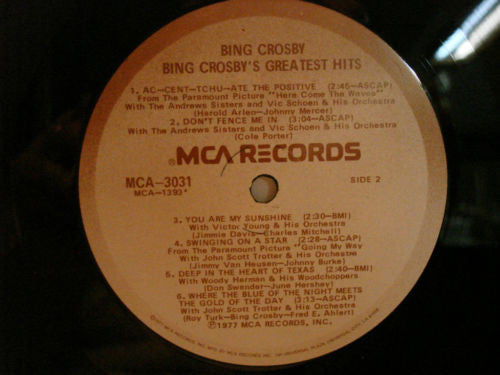Bing Crosby : Bing Crosby's Greatest Hits (Includes White Christmas) (LP, Comp, Glo)