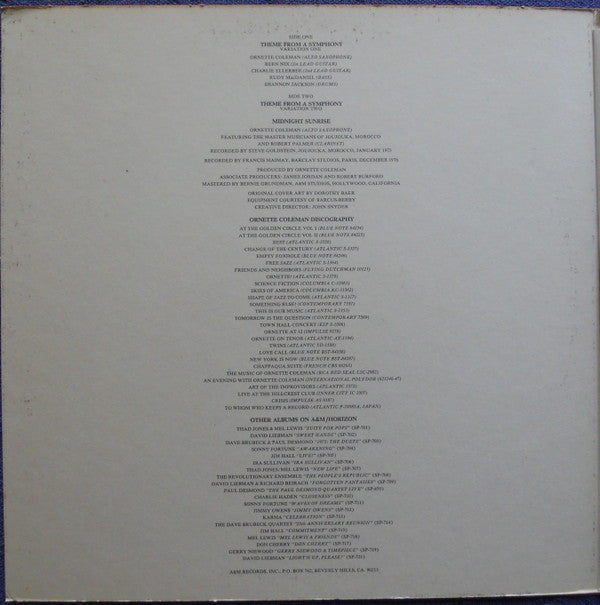 Ornette Coleman : Dancing In Your Head (LP, Album, Duo)