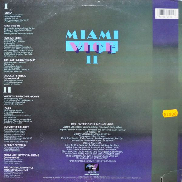 Various : Miami Vice II (New Music From The Television Series, "Miami Vice") (LP, Album, Comp)