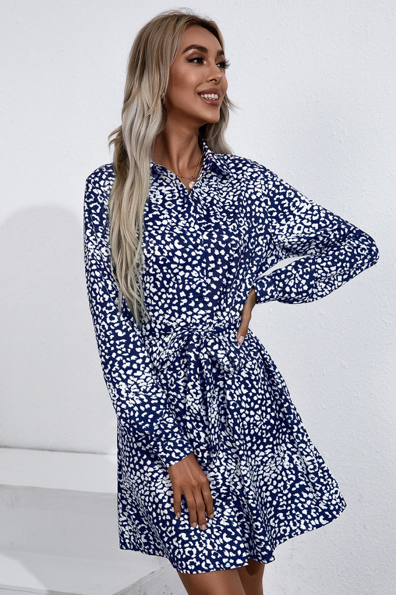 Ditsy Leopard Button Down Belted Dress
