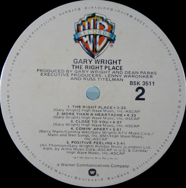 Gary Wright : The Right Place (LP, Album, Jac)